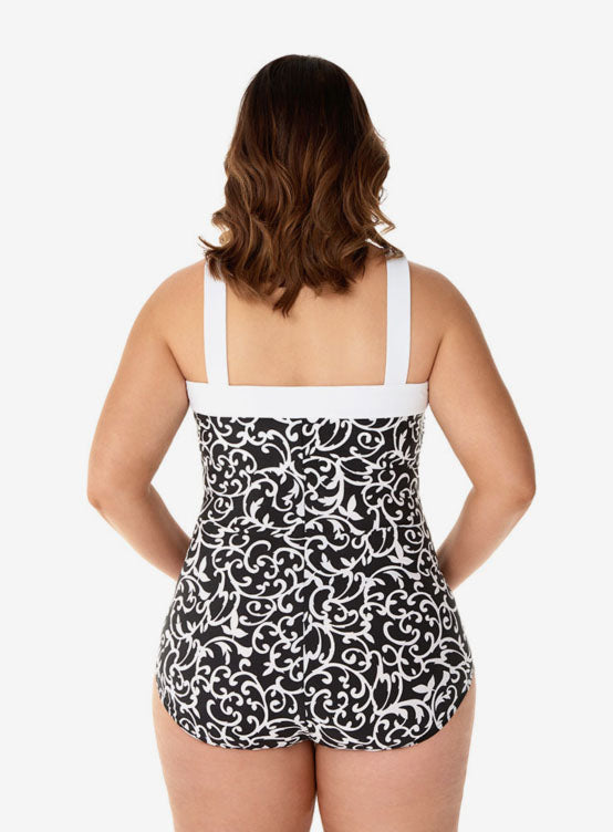 Women's Plus Scroll Lock Square Neck Swimsuit