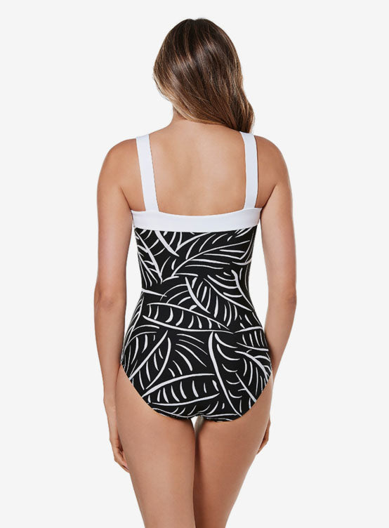 DD-Cup Solitaire Leaf Square Neck Tummy Control One Piece Swimsuit