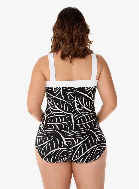 Women's Plus Solitaire Leaf Square Neck One Piece Swimsuit