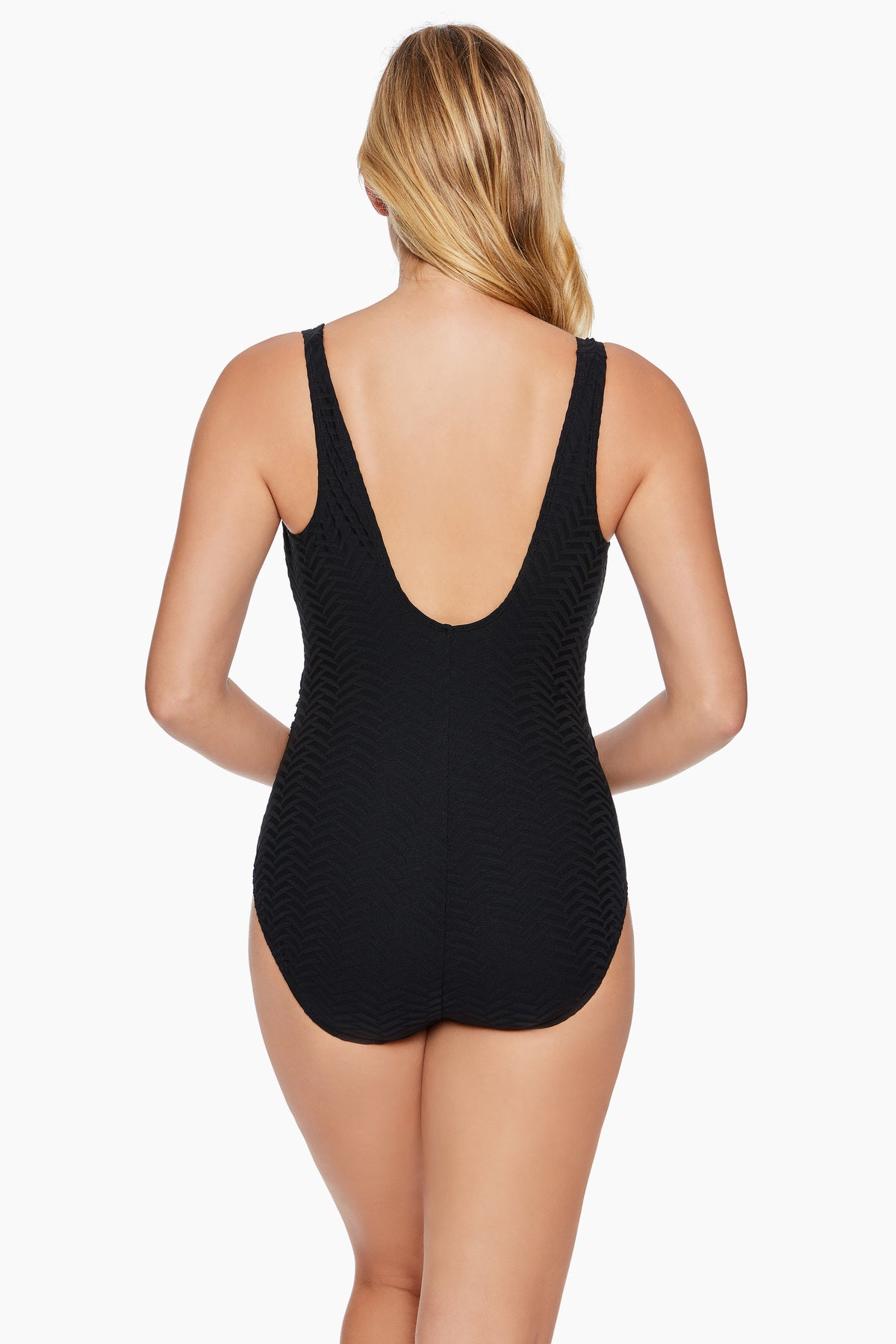 Faux Surplice Tank One Piece Swimsuit Half Moon Texture