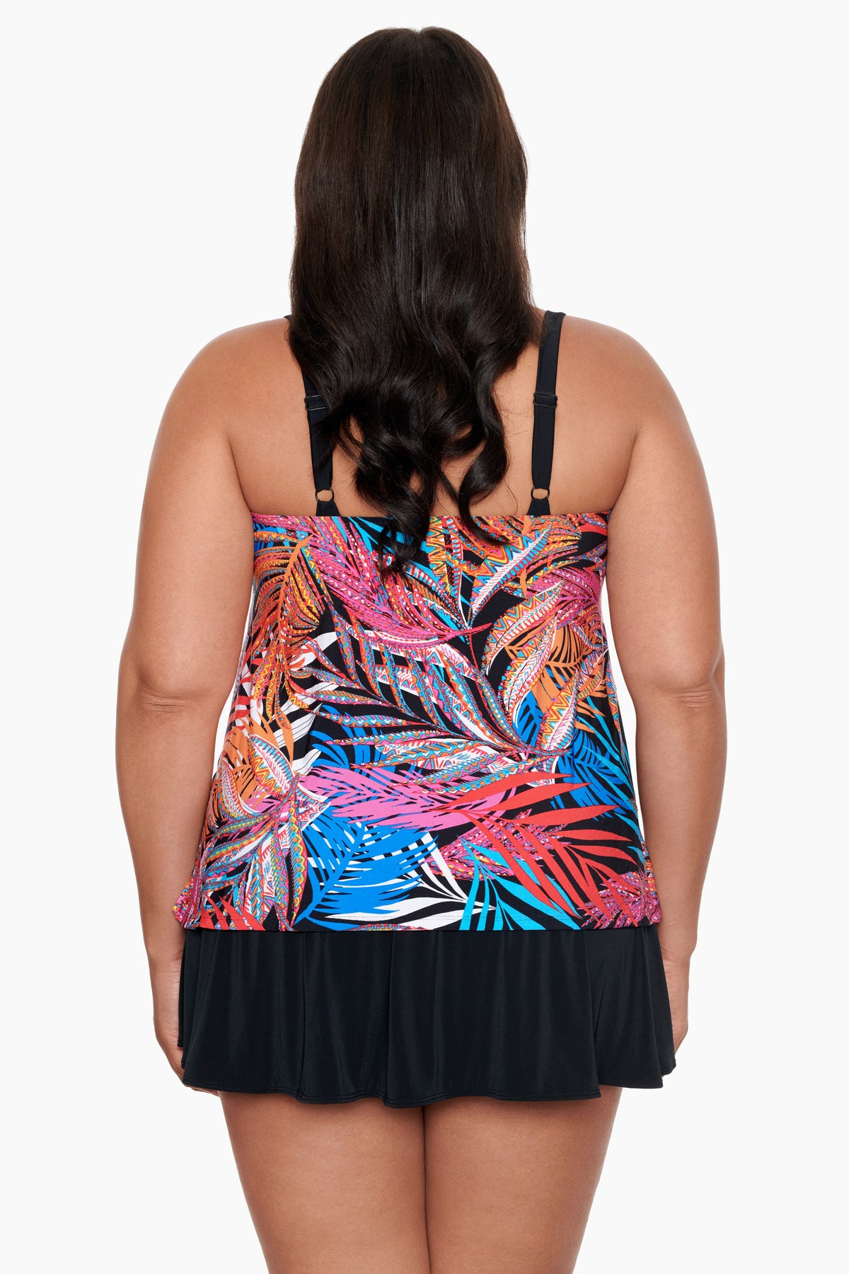 Plus Size Faux Ruffle Skirtini W/Pockets Long Torso Swim Dress Jungle Boogie