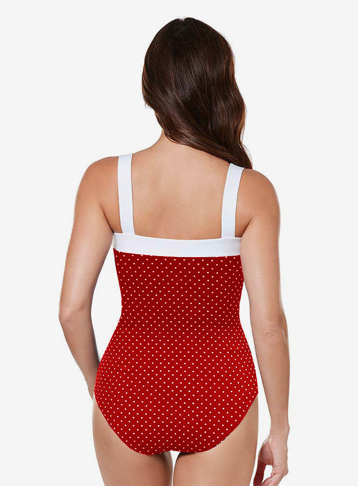 Pin Dot Square Neck One Piece Swimsuit