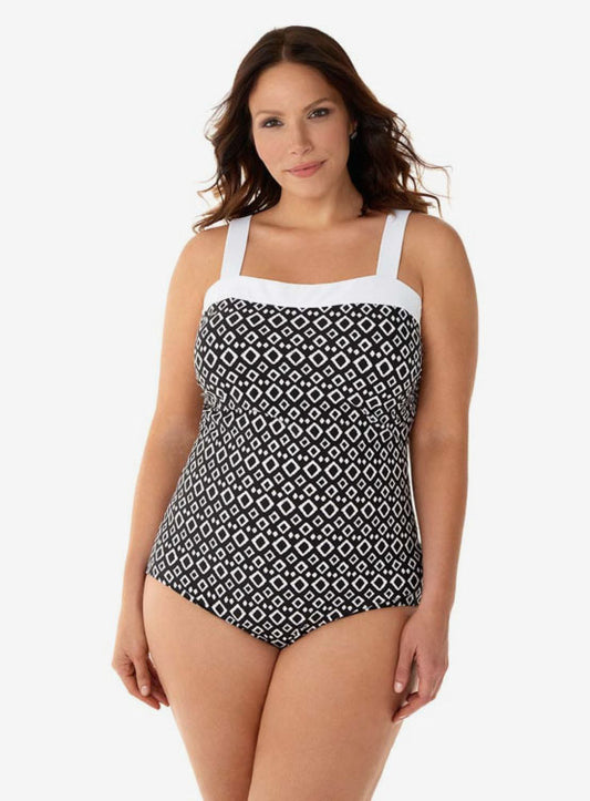 Women's Plus Double Diamond Square Neck Slimming Swimsuit