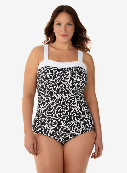 Women's Plus Scroll Lock Square Neck Swimsuit