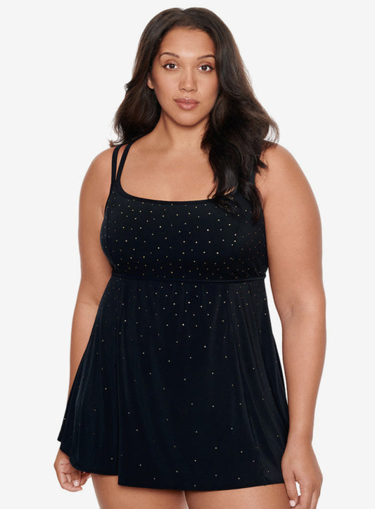 Women's Plus Night Stars Long Torso Princess Seam Swimdress