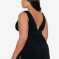 Women's Plus Black Tie Goddess Long Torso Flyaway Swimdress